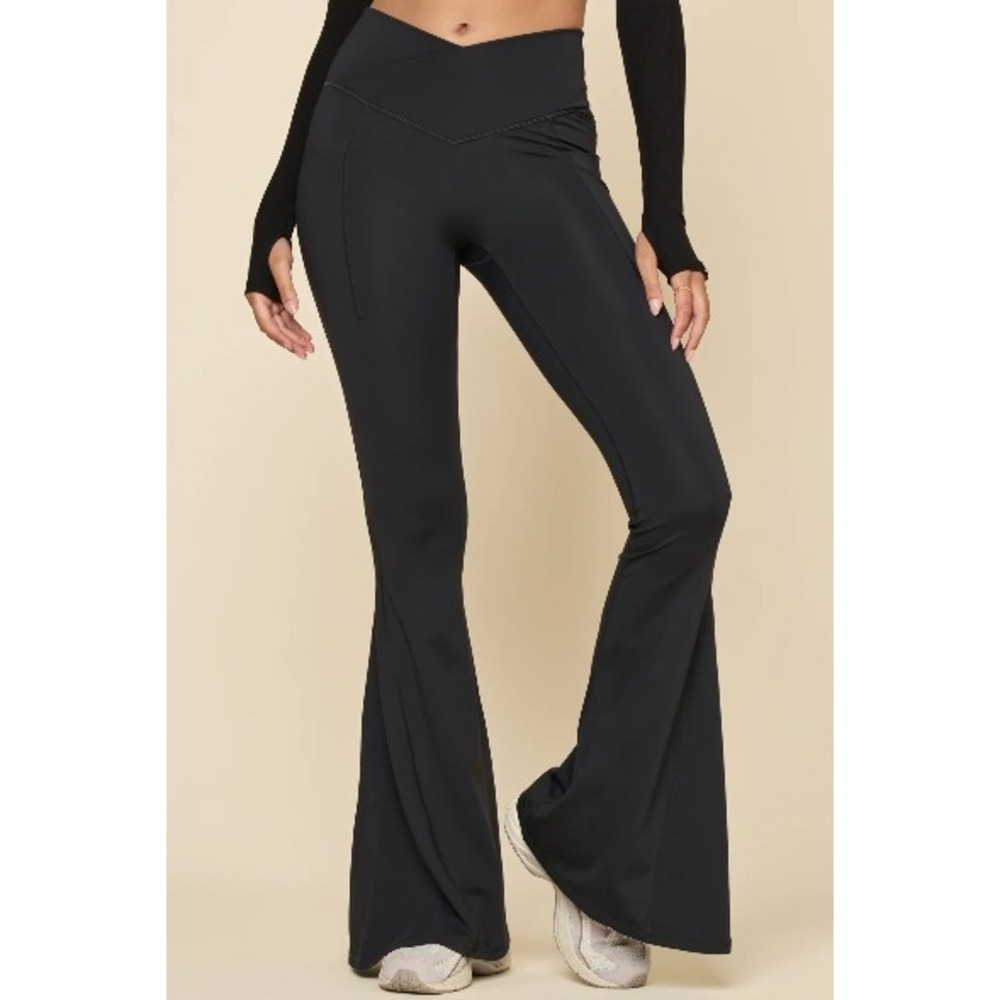Popflex Crisscross Hourglass Bell Bottom Pocket Leggings Black Extra Tall Small